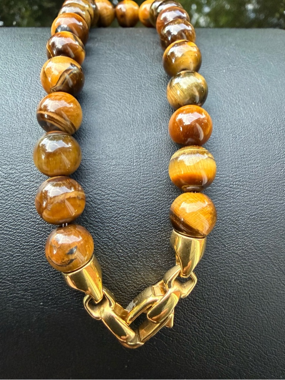 Tiger Eye Beaded Bracelet with Gold Clasp - Brown